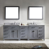 Virtu USA Caroline Parkway 93" Double Bath Vanity with White Marble Top and Square Sinks with Matching Mirror