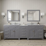 Virtu USA Caroline Parkway 93" Double Bath Vanity with Carrara White Top and Square Sinks with Brushed Nickel Faucets with Matching Mirror