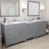 Virtu USA Caroline Parkway 93" Double Bath Vanity with Carrara White Top and Square Sinks with Brushed Nickel Faucets with Matching Mirror