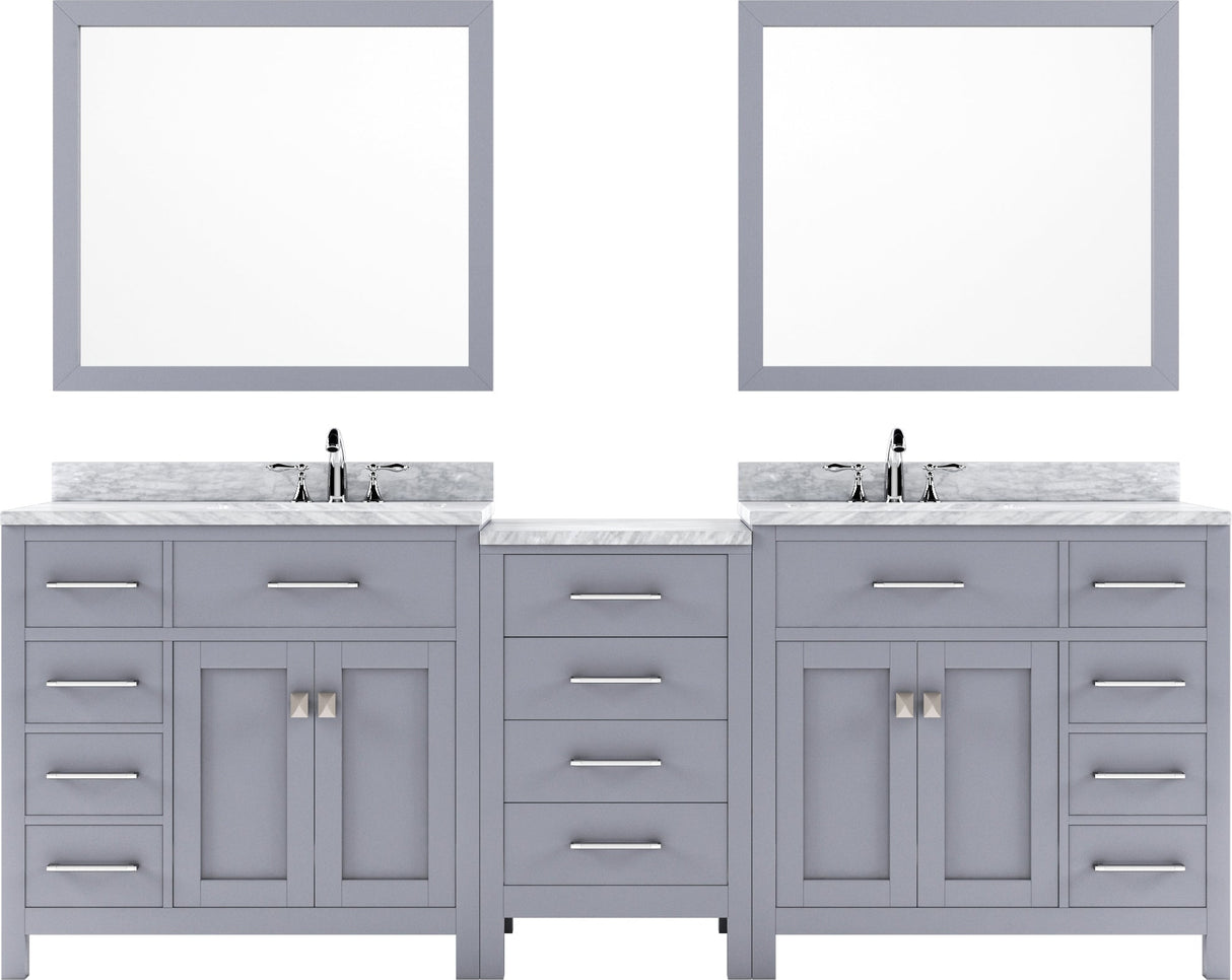 Virtu USA Caroline Parkway 93" Double Bath Vanity with Carrara White Top and Square Sinks with Brushed Nickel Faucets with Matching Mirror - Luxe Bathroom Vanities