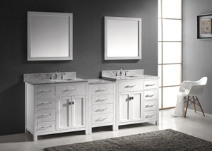 Virtu USA Caroline Parkway 93" Double Bath Vanity with White Marble Top and Square Sinks with Polished Chrome Faucets with Matching Mirror