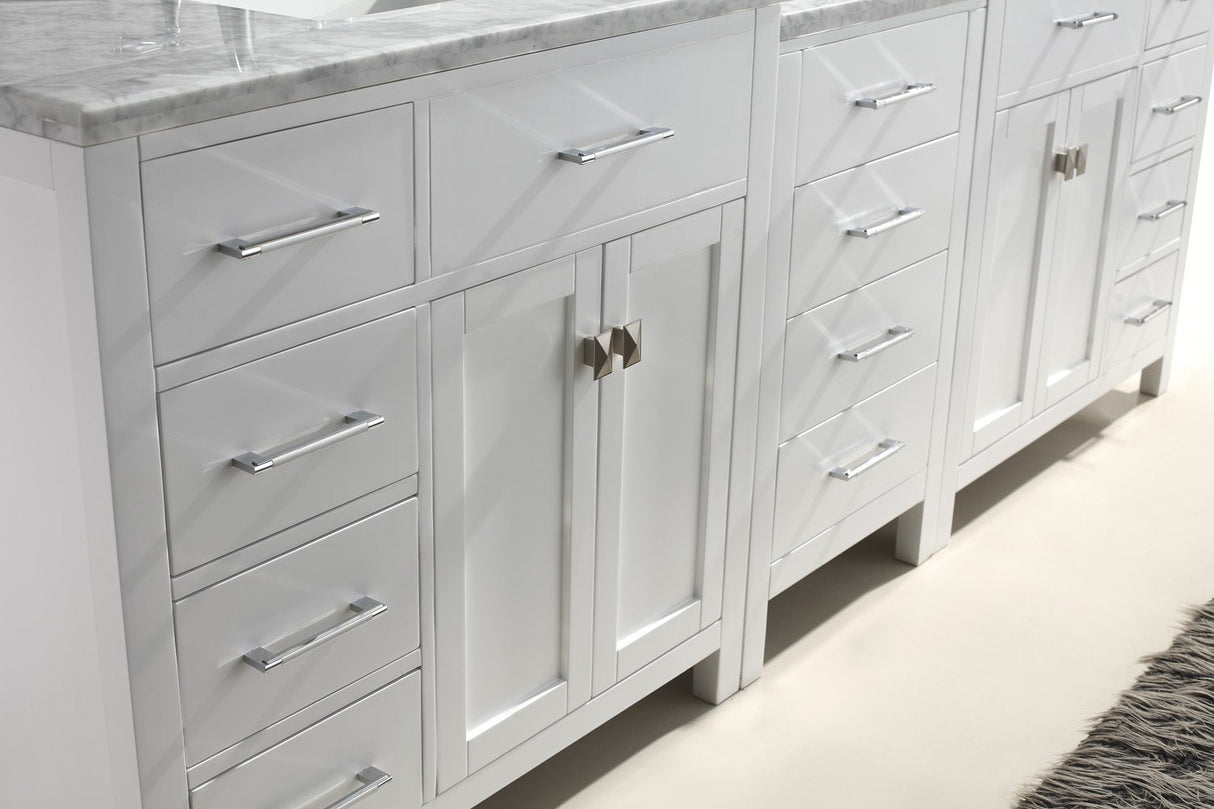 Virtu USA Caroline Parkway 93" Double Bath Vanity with White Marble Top and Square Sinks with Matching Mirror