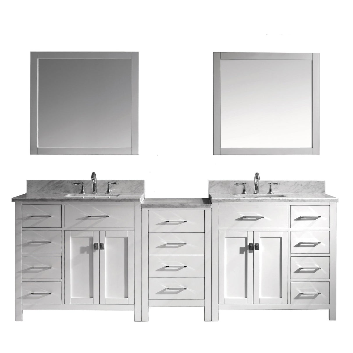 Virtu USA Caroline Parkway 93" Double Bath Vanity with Marble Top and Square Sink with Mirrors - Luxe Bathroom Vanities