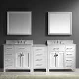 Virtu USA Caroline Parkway 93" Double Bath Vanity with Carrara White Top and Square Sinks with Brushed Nickel Faucets with Matching Mirror