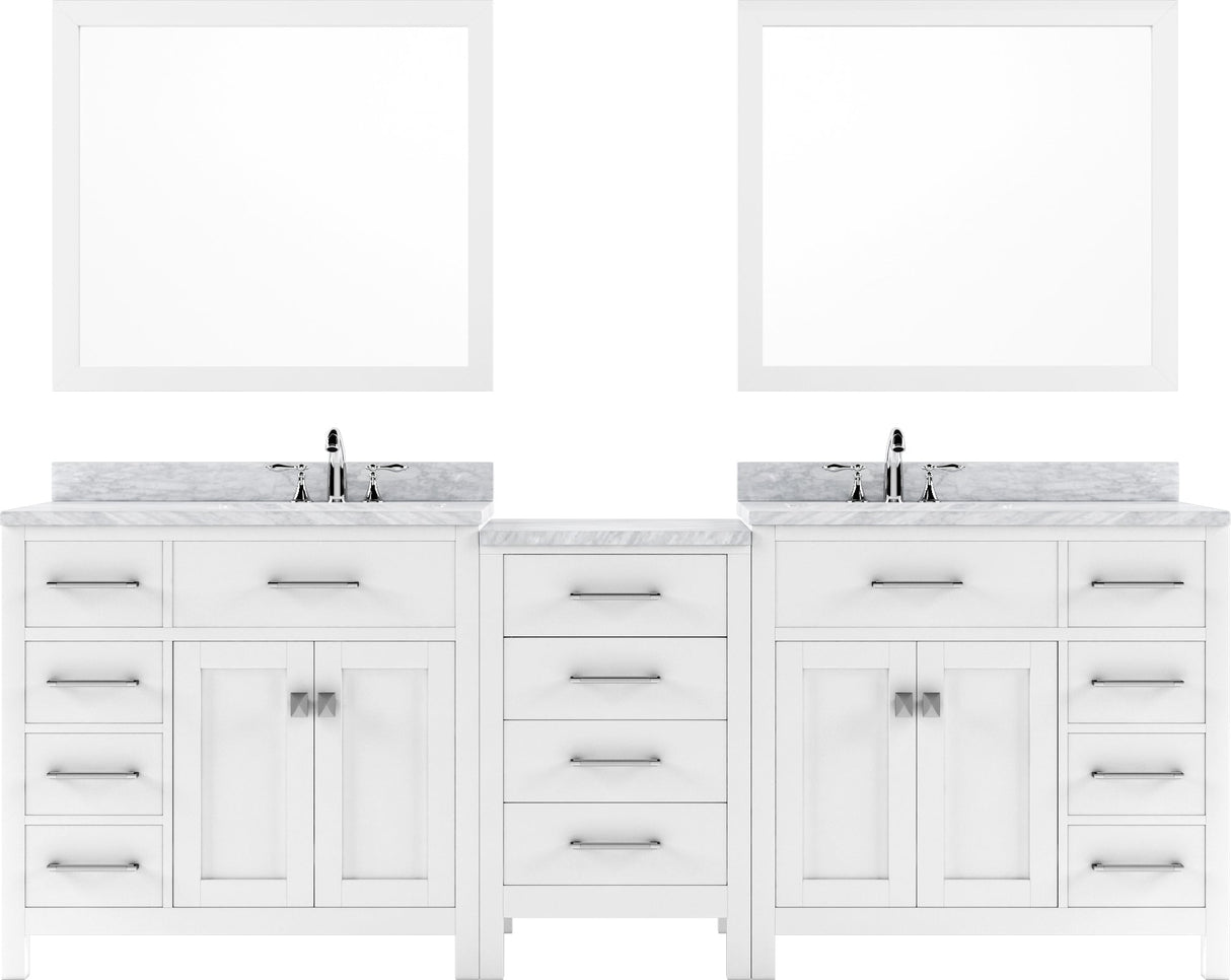 Virtu USA Caroline Parkway 93" Double Bath Vanity with Carrara White Top and Square Sinks with Brushed Nickel Faucets with Matching Mirror - Luxe Bathroom Vanities