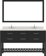 Virtu USA Caroline Estate 60" Double Bath Vanity with Dazzle White Top and Round Sinks with Polished Chrome Faucets with Matching Mirror - Luxe Bathroom Vanities