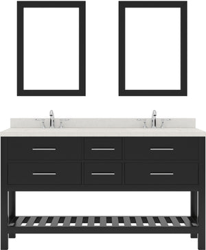 Virtu USA Caroline Estate 60" Double Bath Vanity with Dazzle White Top and Round Sinks with Polished Chrome Faucets with Matching Mirrors - Luxe Bathroom Vanities