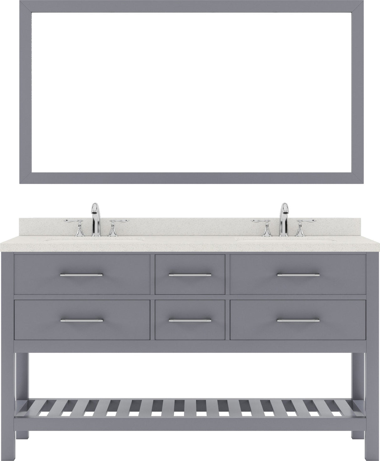 Virtu USA Caroline Estate 60" Double Bath Vanity with Dazzle White Top and Round Sinks with Matching Mirror - Luxe Bathroom Vanities