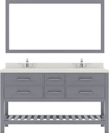 Virtu USA Caroline Estate 60" Double Bath Vanity with Dazzle White Top and Round Sinks with Matching Mirror - Luxe Bathroom Vanities