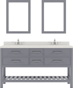Virtu USA Caroline Estate 60" Double Bath Vanity with Dazzle White Top and Round Sinks with Brushed Nickel Faucets with Matching Mirrors - Luxe Bathroom Vanities