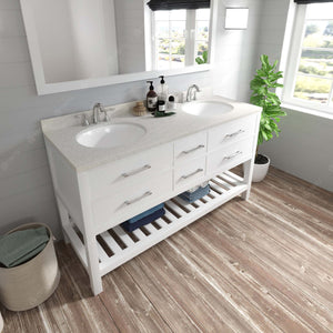 Virtu USA Caroline Estate 60" Double Bath Vanity with Dazzle White Top and Round Sinks with Brushed Nickel Faucets with Matching Mirror