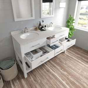 Virtu USA Caroline Estate 60" Double Bath Vanity with Dazzle White Top and Round Sinks with Brushed Nickel Faucets with Matching Mirrors