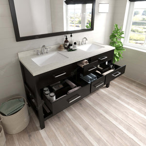 Virtu USA Caroline Estate 60" Double Bath Vanity with Dazzle White Top and Square Sinks with Matching Mirror