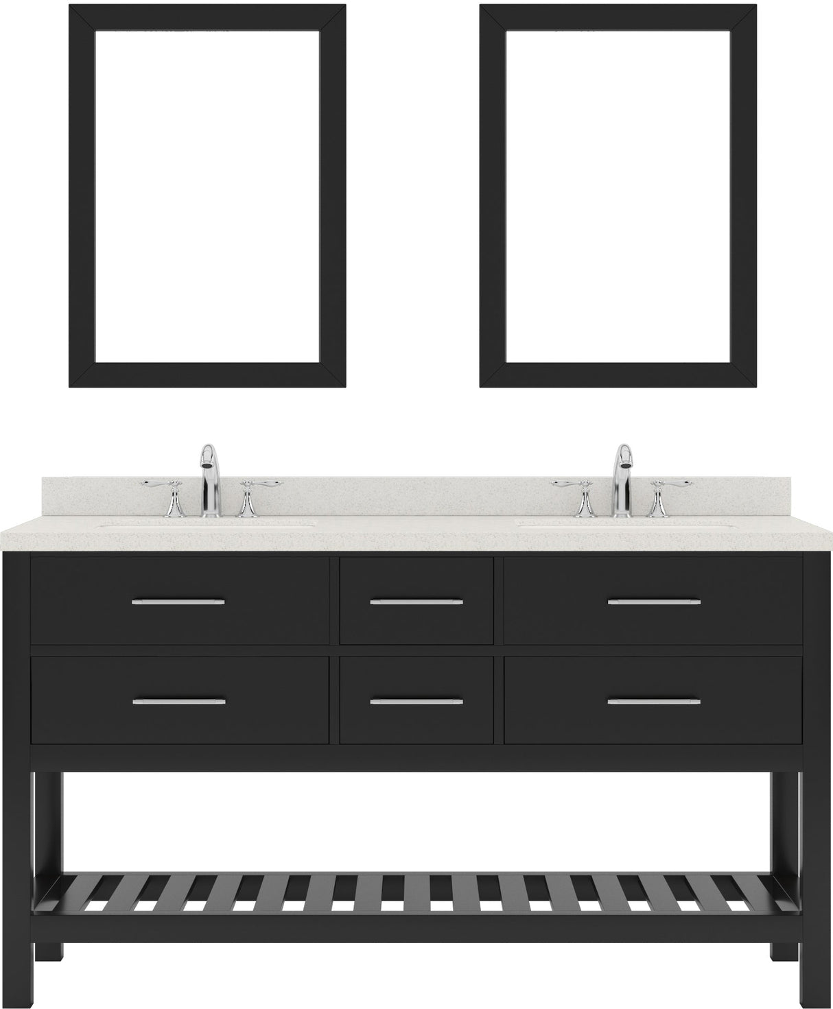 Virtu USA Caroline Estate 60" Double Bath Vanity with Daazzle White Top and Square Sinks with Polished Chrome Faucets with Matching Mirrors - Luxe Bathroom Vanities