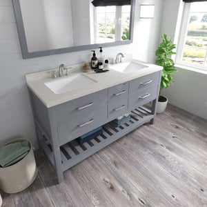 Virtu USA Caroline Estate 60" Double Bath Vanity with Dazzle White Top and Square Sinks with Brushed Nickel Faucets with Matching Mirror