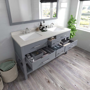 Virtu USA Caroline Estate 60" Double Bath Vanity with Dazzle White Top and Square Sinks with Brushed Nickel Faucets with Matching Mirror