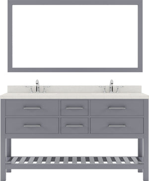 Virtu USA Caroline Estate 60" Double Bath Vanity  with Dazzle White Top and Square Sinks with Polished Chrome Faucets with Matching Mirror - Luxe Bathroom Vanities