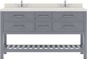 Virtu USA Caroline Estate 60" Double Bath Vanity with Dazzle White Top and Square Sinks with Matching Mirror