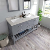 Virtu USA Caroline Estate 60" Double Bath Vanity with Dazzle White Top and Square Sinks with Matching Mirrors