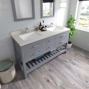 Virtu USA Caroline Estate 60" Double Bath Vanity with Dazzle White Top and Square Sinks with Matching Mirrors