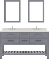 Virtu USA Caroline Estate 60" Double Bath Vanity with Dazzle White Top and Square Sinks with Matching Mirrors - Luxe Bathroom Vanities