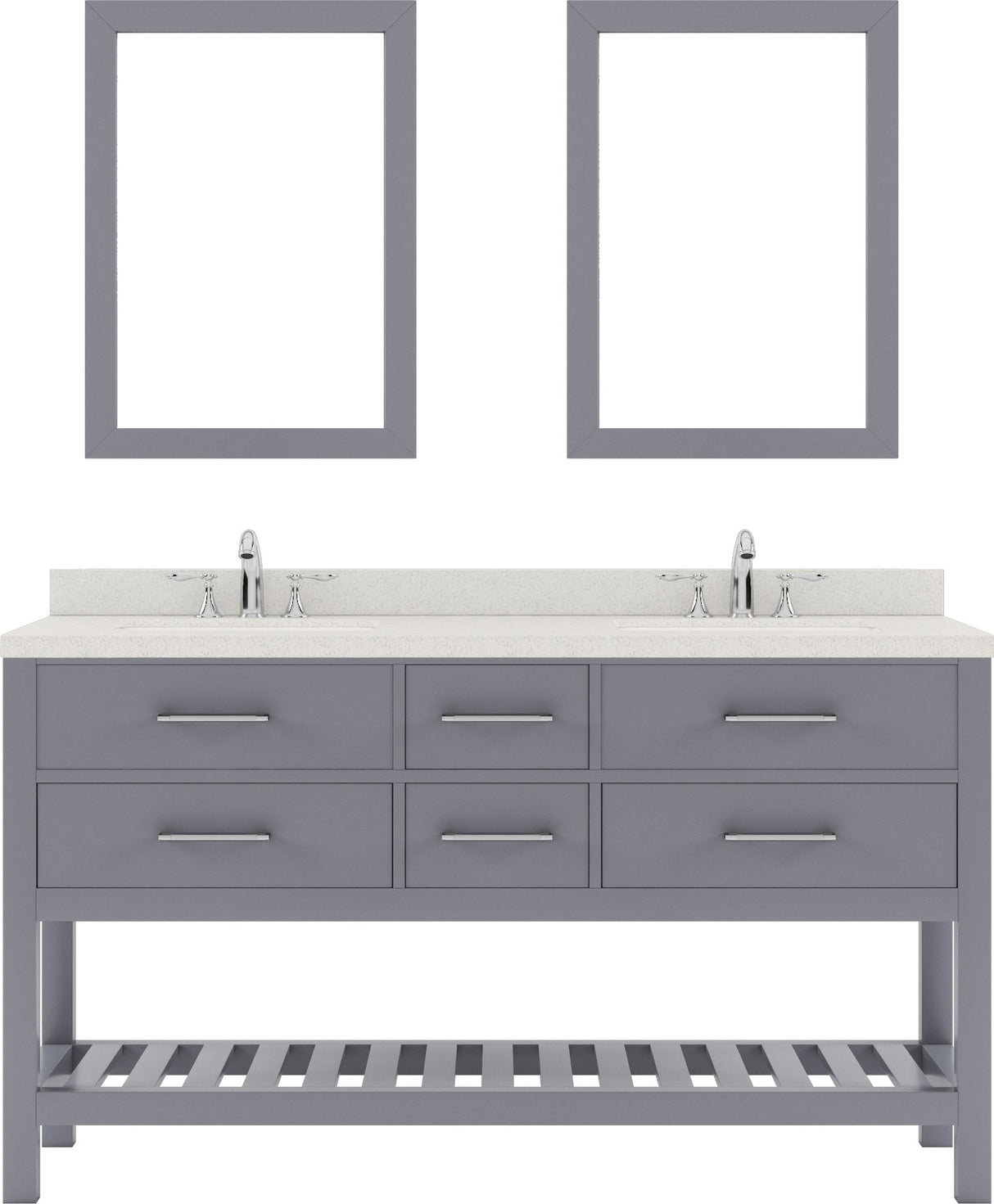 Virtu USA Caroline Estate 60" Double Bath Vanity with Daazzle White Top and Square Sinks with Polished Chrome Faucets with Matching Mirrors - Luxe Bathroom Vanities