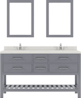 Virtu USA Caroline Estate 60" Double Bath Vanity with Dazzle White Top and Square Sinks with Brushed Nickel Faucets with Matching Mirrors - Luxe Bathroom Vanities