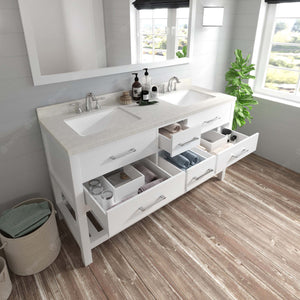 Virtu USA Caroline Estate 60" Double Bath Vanity with Dazzle White Top and Square Sinks with Matching Mirror