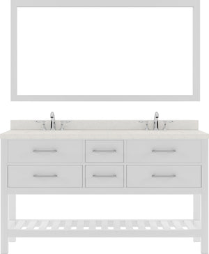 Virtu USA Caroline Estate 60" Double Bath Vanity  with Dazzle White Top and Square Sinks with Polished Chrome Faucets with Matching Mirror - Luxe Bathroom Vanities