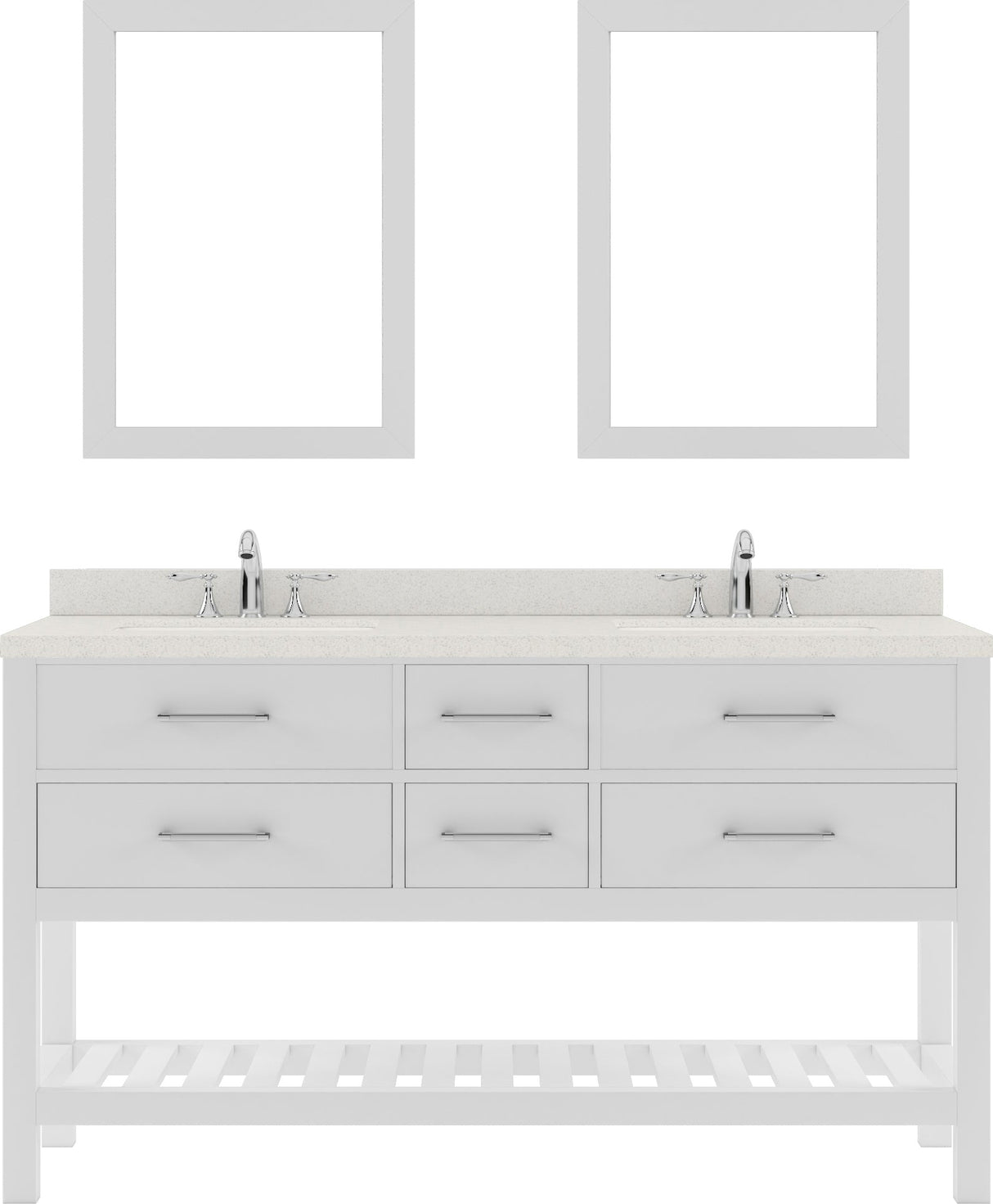 Virtu USA Caroline Estate 60" Double Bath Vanity with Dazzle White Top and Square Sinks with Brushed Nickel Faucets with Matching Mirrors - Luxe Bathroom Vanities