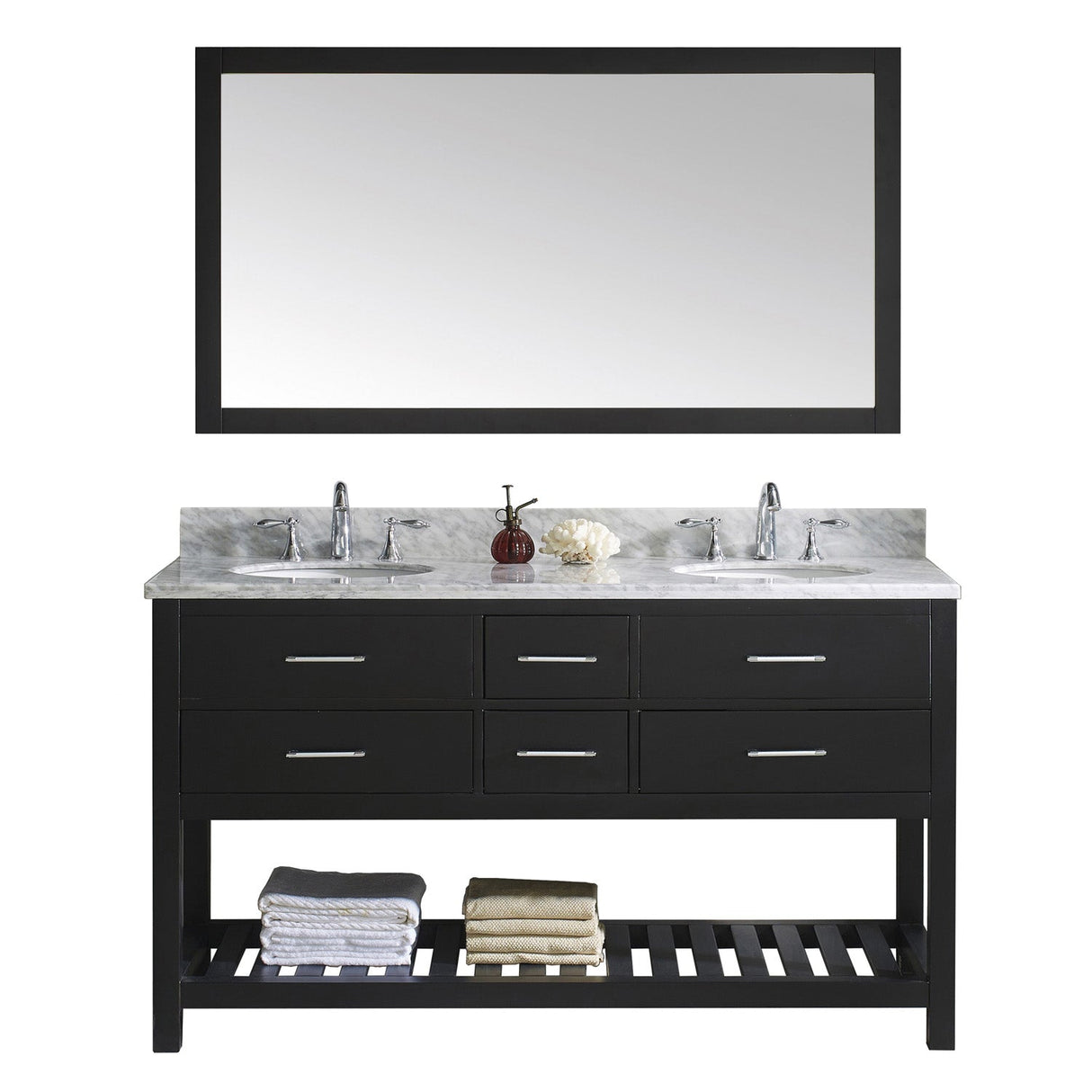 Virtu USA Caroline Estate 60" Double Bath Vanity with Marble Top and Round Sink with Mirror - Luxe Bathroom Vanities Luxury Bathroom Fixtures Bathroom Furniture