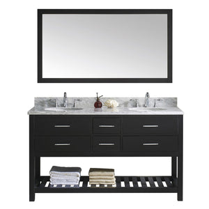 Virtu USA Caroline Estate 60" Double Bath Vanity with Marble Top and Round Sink with Brushed Nickel Faucet and Mirror - Luxe Bathroom Vanities Luxury Bathroom Fixtures Bathroom Furniture