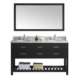 Virtu USA Caroline Estate 60" Double Bath Vanity with Marble Top and Round Sink with Polished Chrome Faucet and Mirror - Luxe Bathroom Vanities Luxury Bathroom Fixtures Bathroom Furniture