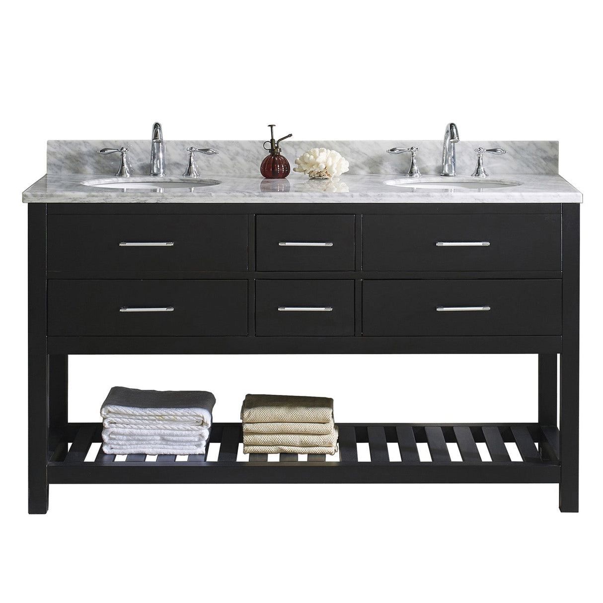 Virtu USA Caroline Estate 60" Double Bath Vanity in Espresso with Marble Top and Round Sink - Luxe Bathroom Vanities Luxury Bathroom Fixtures Bathroom Furniture