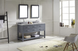 Virtu USA Caroline Estate 60" Double Bath Vanity with White Marble Top and Round Sinks with Polished Chrome Faucets with Matching Mirrors