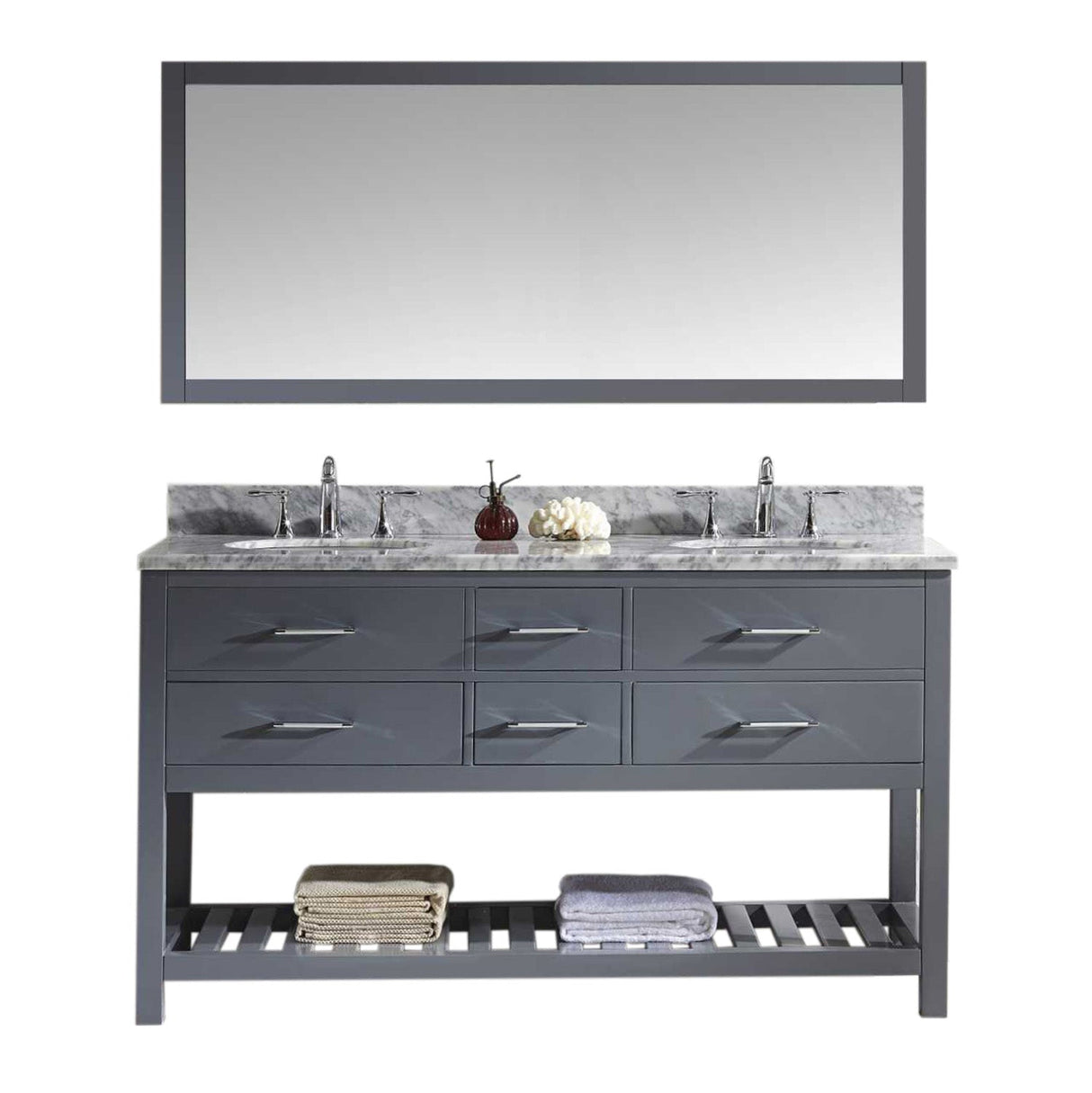 Virtu USA Caroline Estate 60" Double Bath Vanity with Marble Top and Round Sink with Mirror - Luxe Bathroom Vanities Luxury Bathroom Fixtures Bathroom Furniture