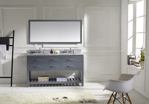 Virtu USA Caroline Estate 60" Double Bath Vanity with White Marble Top and Round Sinks with Brushed Nickel Faucets with Matching Mirror