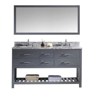 Virtu USA Caroline Estate 60" Double Bath Vanity with Marble Top and Round Sink with Brushed Nickel Faucet and Mirror - Luxe Bathroom Vanities Luxury Bathroom Fixtures Bathroom Furniture