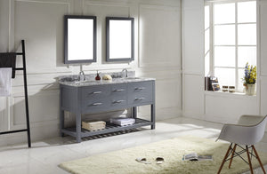 Virtu USA Caroline Estate 60" Double Bath Vanity with White Marble Top and Round Sinks with Matching Mirrors