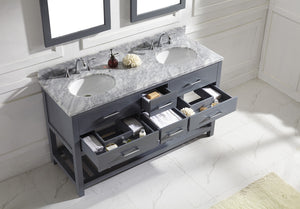 Virtu USA Caroline Estate 60" Double Bath Vanity with White Marble Top and Round Sinks with Brushed Nickel Faucets with Matching Mirrors