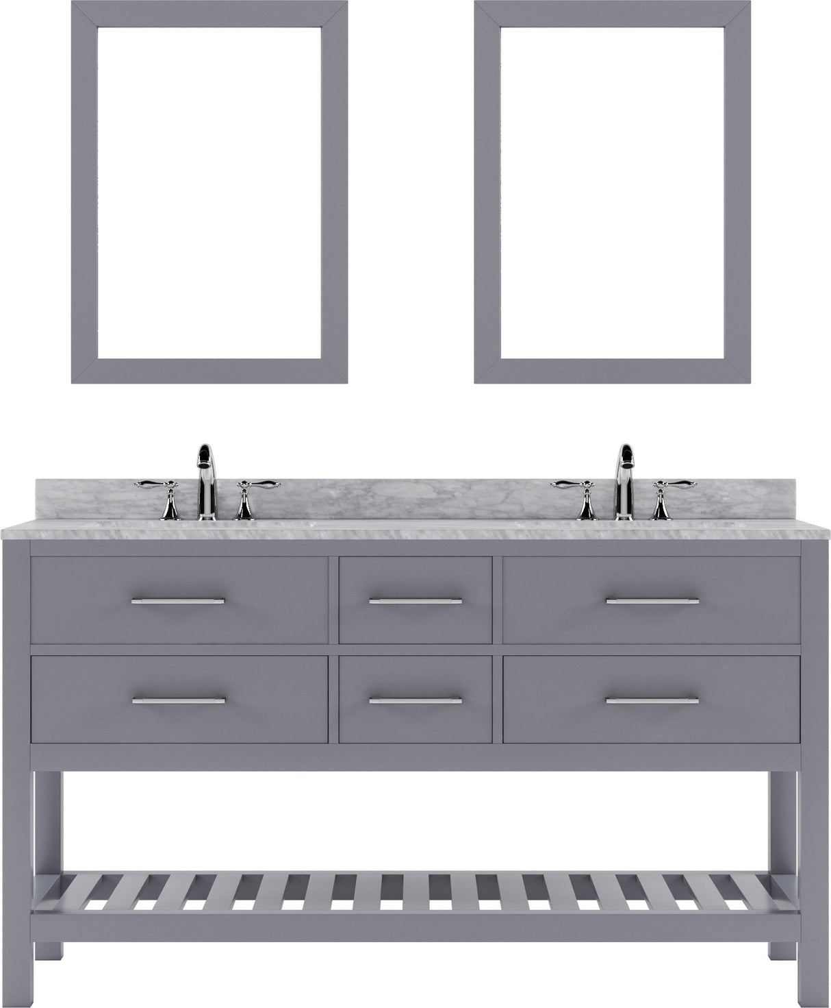 Virtu USA Caroline Estate 60" Double Bath Vanity with Marble Top and Round Sink with Brushed Nickel Faucet and Mirrors - Luxe Bathroom Vanities