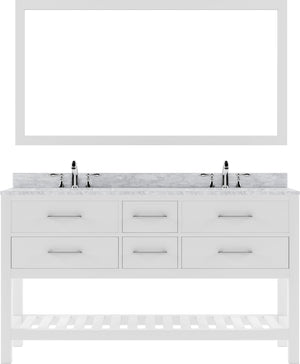 Virtu USA Caroline Estate 60" Double Bath Vanity with Marble Top and Round Sink with Brushed Nickel Faucet and Mirror - Luxe Bathroom Vanities