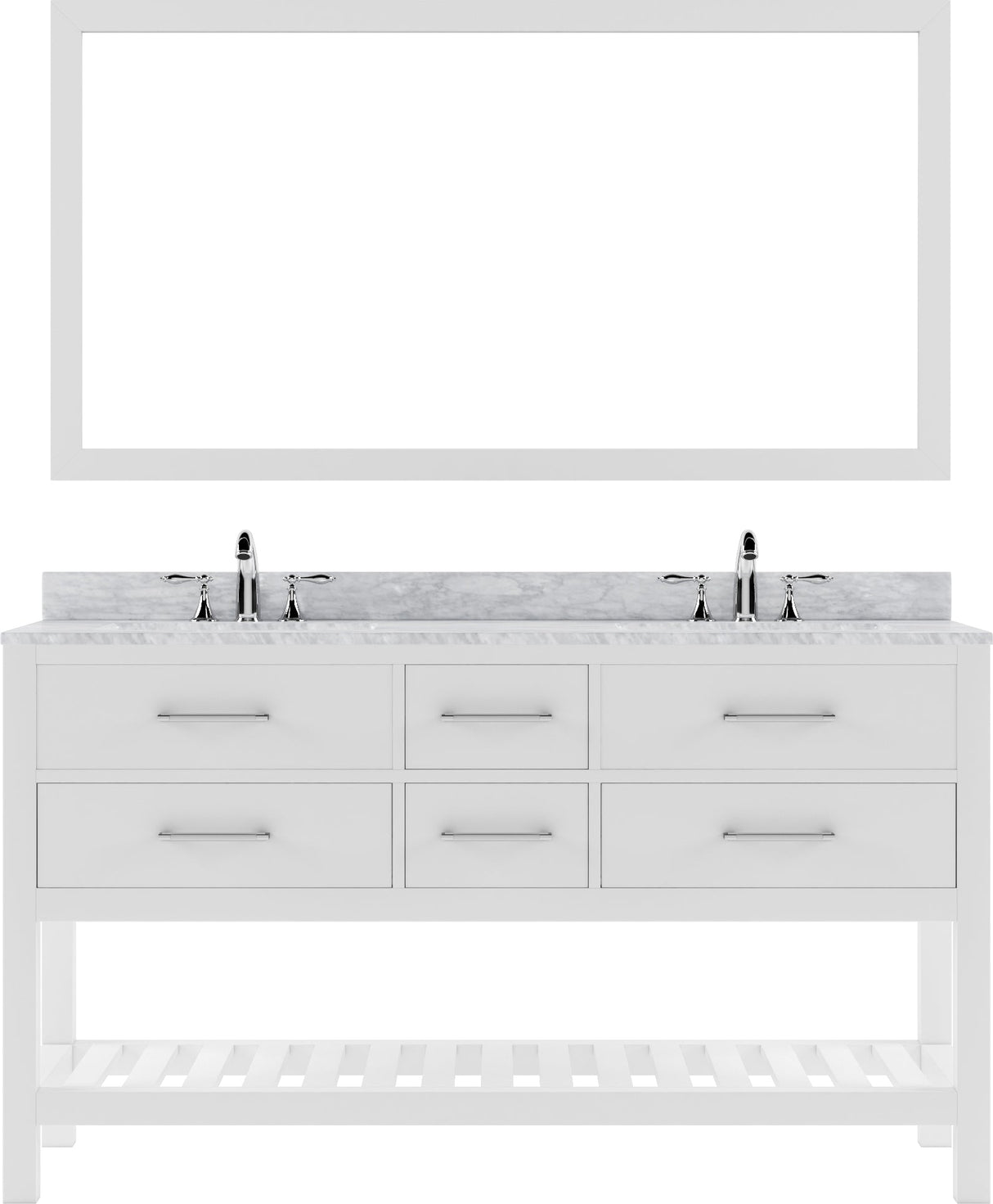 Virtu USA Caroline Estate 60" Double Bath Vanity with Marble Top and Round Sink with Polished Chrome Faucet and Mirror - Luxe Bathroom Vanities