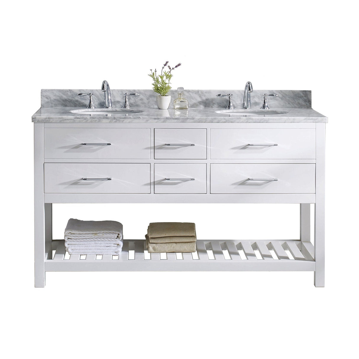 Virtu USA Caroline Estate 60" Double Bath Vanity with Marble Top and Round Sink - Luxe Bathroom Vanities