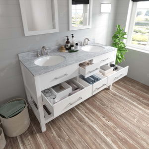 Virtu USA Caroline Estate 60" Double Bath Vanity with White Marble Top and Round Sinks with Brushed Nickel Faucets with Matching Mirrors