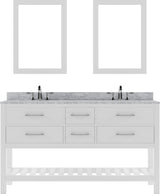 Virtu USA Caroline Estate 60" Double Bath Vanity with Marble Top and Round Sink with Brushed Nickel Faucet and Mirrors - Luxe Bathroom Vanities