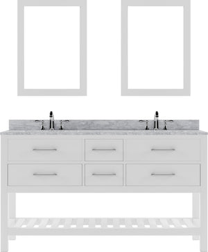 Virtu USA Caroline Estate 60" Double Bath Vanity with Marble Top and Round Sink with Brushed Nickel Faucet and Mirrors - Luxe Bathroom Vanities