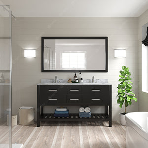 Virtu USA Caroline Estate 60" Double Bath Vanity with White Marble Top and Square Sinks with Matching Mirror