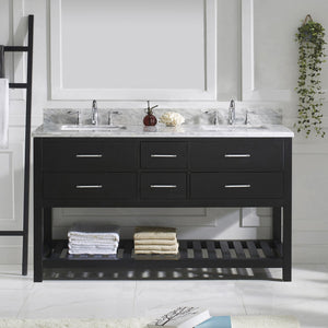 Virtu USA Caroline Estate 60" Double Bath Vanity with White Marble Top and Square Sinks