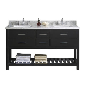 Virtu USA Caroline Estate 60" Double Bath Vanity with White Marble Top and Square Sinks